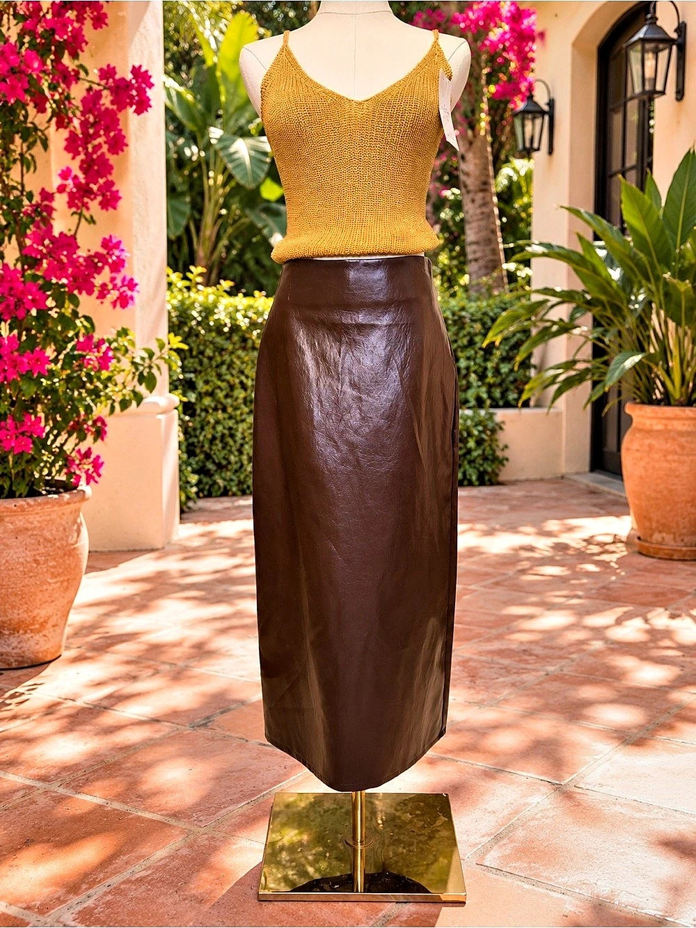 Made in Italy Brown Faux Leather Pencil